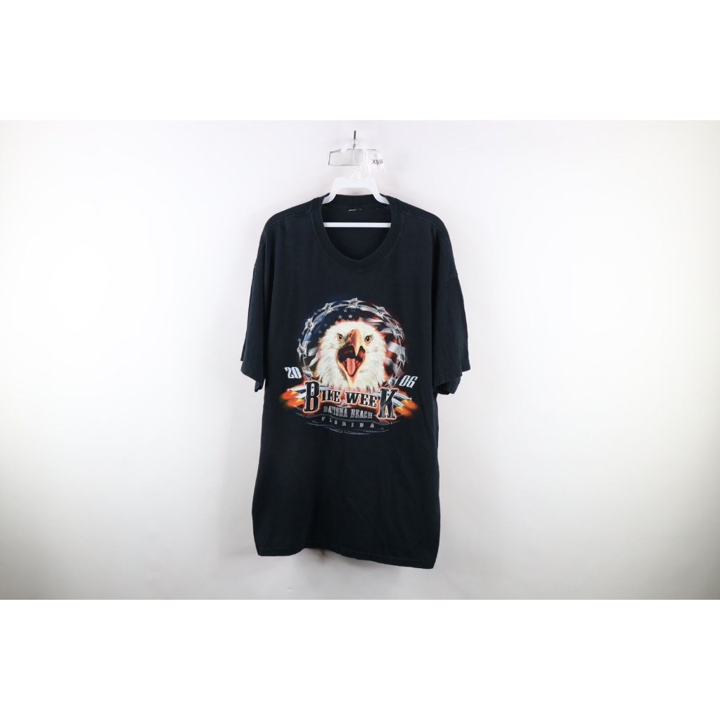 Vtg Y2k 2006 Mens Xl Faded Daytona Beach Bike Week Eagle Tribal TShirt Black